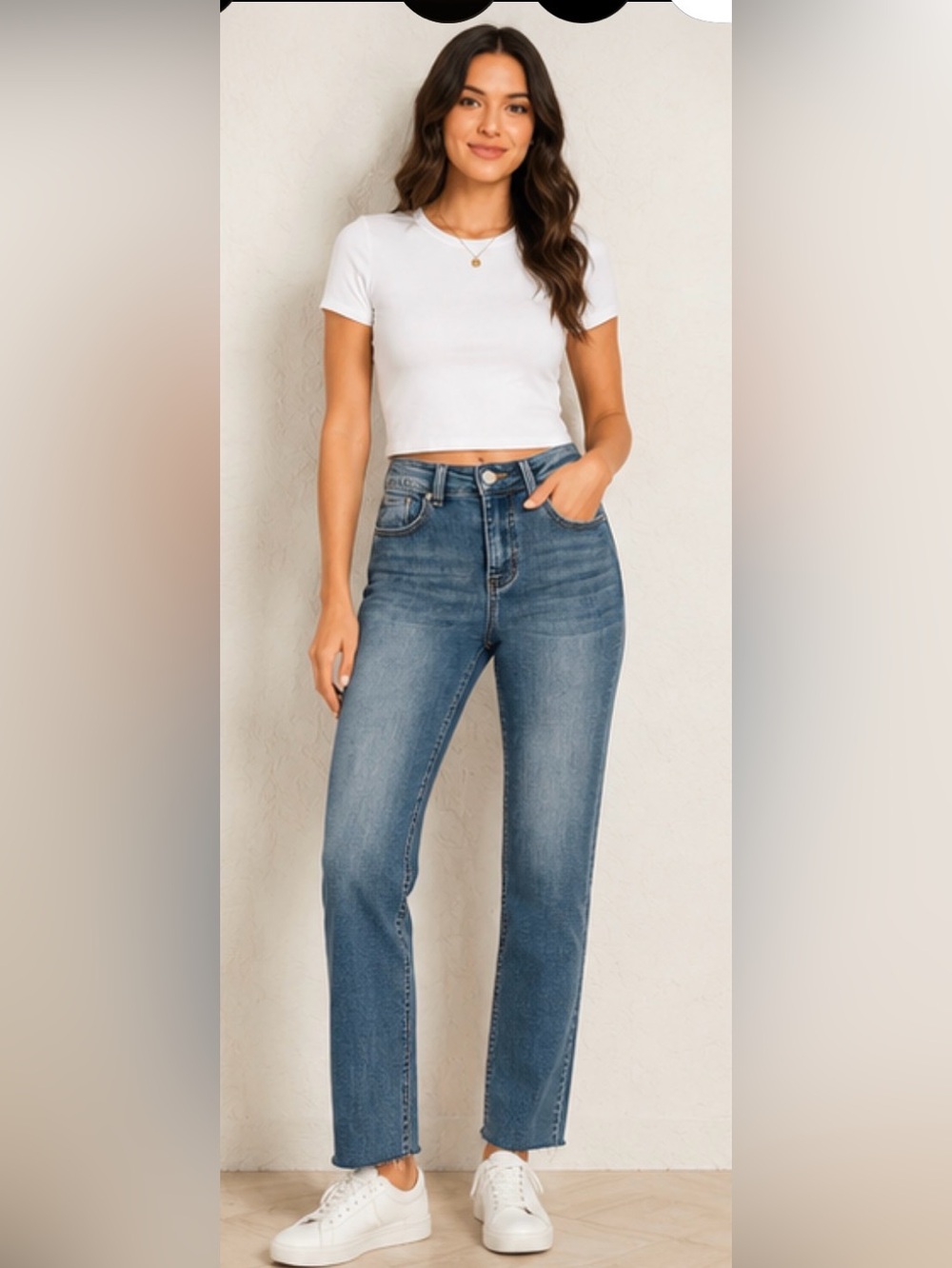 NWT RISEN Aliyah High Rise Straight Leg Jeans Medium Wash 7/28
